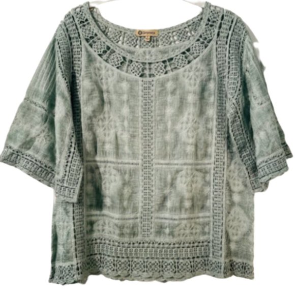 Democracy Tops - Gorgeous Democracy Boho Green Cut-out Top
